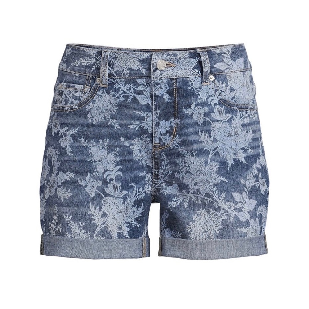 TIME and TRU Printed Denim Shorts With Pockets Size 10 Womens 5 Pockets New
